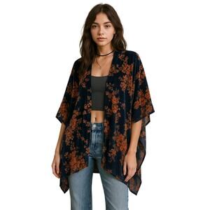 Velvet Floral Boho Kimono Shawl Jacket – Y2K Festival Vibes OS